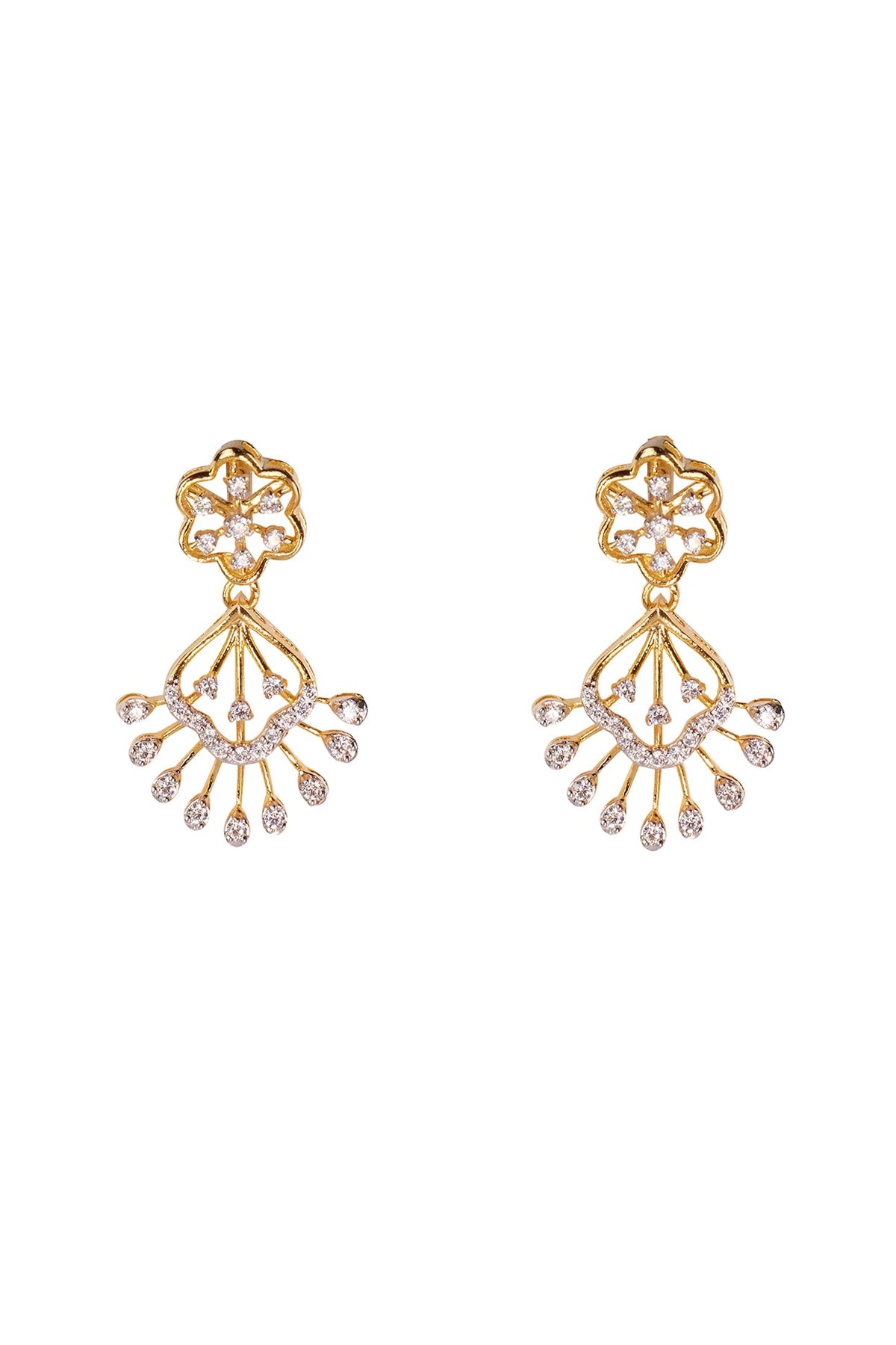 Gold Plated Zircon Dangler Earrings In Sterling Silver