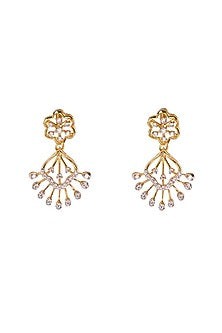 Gold Plated Zircon Dangler Earrings In Sterling Silver