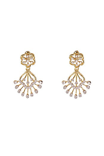 Gold Plated Zircon Dangler Earrings In Sterling Silver