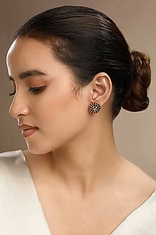 Gold Plated Black Zircon Stud Earrings In Sterling Silver