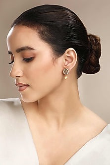 Gold Plated White Zircon & Pearl Stud Earrings In Sterling Silver