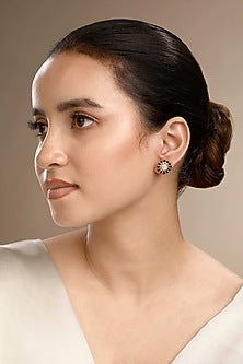 Gold Plated Black Zircon Stud Earrings In Sterling Silver