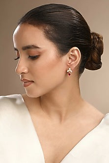 Gold Plated Pink Zircon Dangler Earrings In Sterling Silver