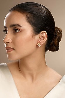 Gold Plated Zircon Stud Earrings In Sterling Silver