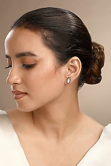 Gold Plated Black Zircon Stud Earrings In Sterling Silver