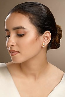Gold Plated Zircon Stud Earrings In Sterling Silver