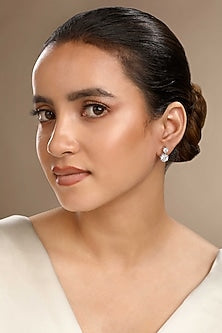 White Rhodium Plated Zircon Stud Earrings In Sterling Silver