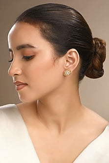 Gold Plated Zircon Stud Earrings In Sterling Silver