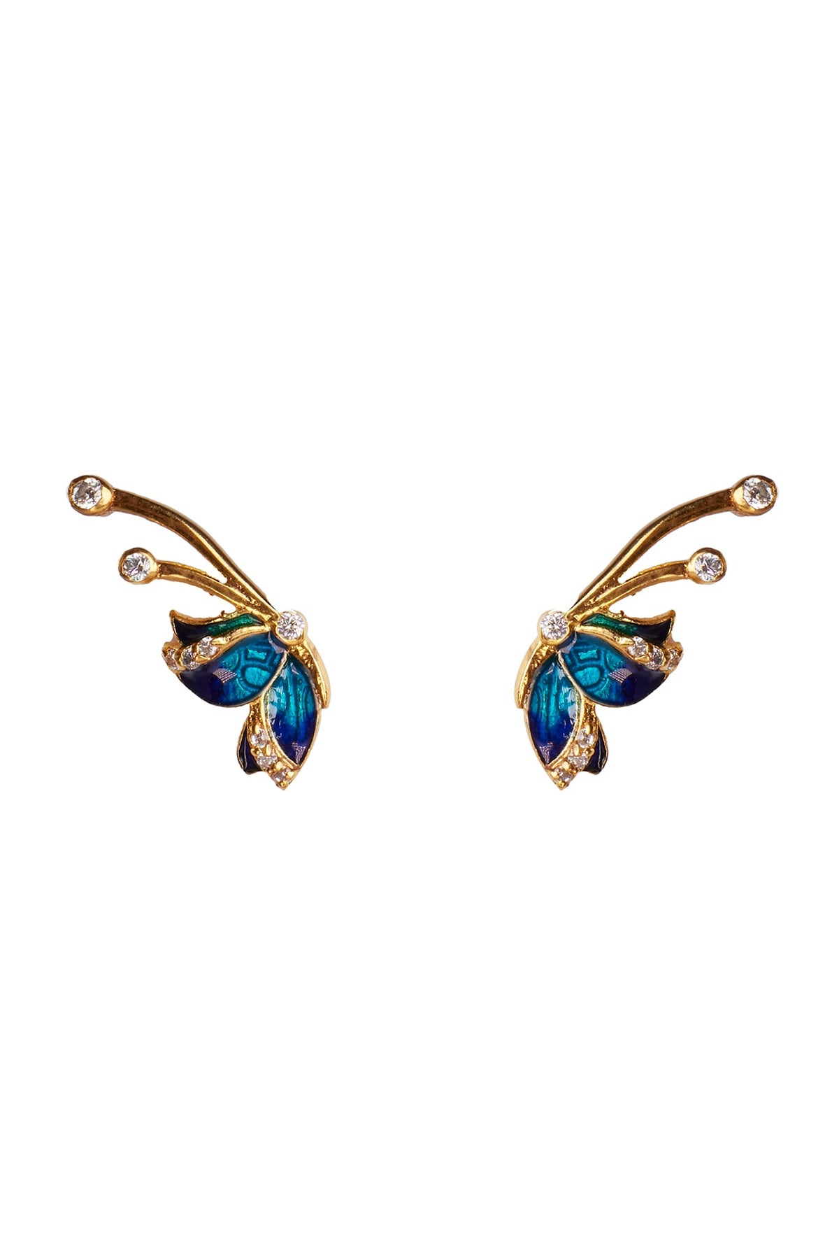 Gold Plated Blue Zircon Stud Earrings In Sterling Silver