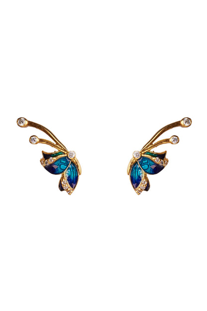 Gold Plated Blue Zircon Stud Earrings In Sterling Silver