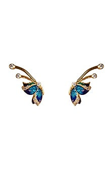 Gold Plated Blue Zircon Stud Earrings In Sterling Silver