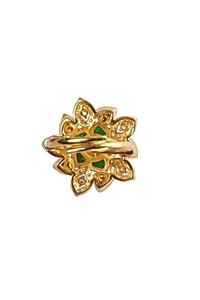 Gold Plated Green Kundan Polki Ring In Sterling Silver