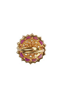 Gold Plated Pink Kundan Polki Ring In Sterling Silver