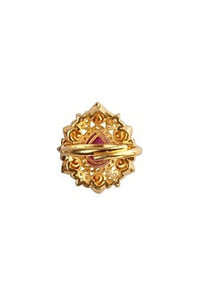 Gold Plated Pink Kundan Polki Ring In Sterling Silver