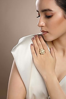 Gold Plated Kundan Polki Ring In Sterling Silver