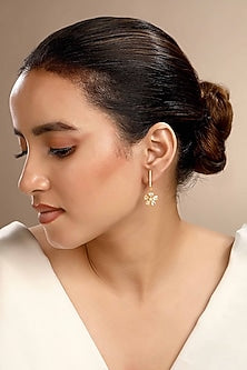 Gold Plated Kundan Polki Dangler Earrings In Sterling Silver