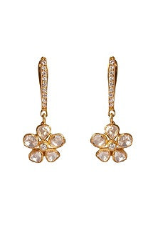 Gold Plated Kundan Polki Dangler Earrings In Sterling Silver