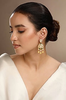 Gold Plated Green Kundan Polki Dangler Earrings In Sterling Silver