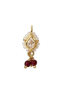 Gold Plated Red Kundan Polki Nose Ring In Sterling Silver