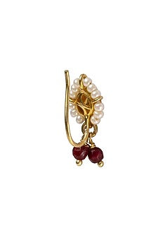 Gold Plated Red Kundan Polki Nose Ring In Sterling Silver