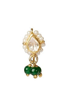 Gold Plated Green Kundan Polki Nose Ring In Sterling Silver
