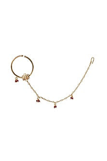 Gold Plated Red Kundan Polki Nath In Sterling Silver