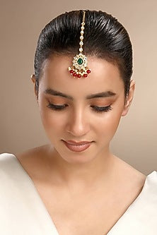 Gold Plated Multi-Colored Kundan Polki Maang Tikka In Sterling Silver