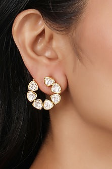 Gold Finish Moissanite Polki Stud Earrings In Sterling Silver