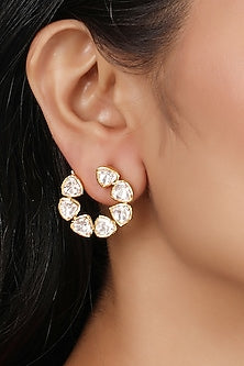 Gold Finish Moissanite Polki Stud Earrings In Sterling Silver