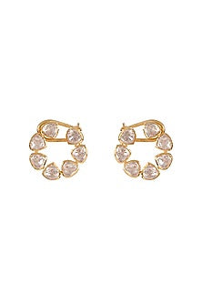 Gold Finish Moissanite Polki Stud Earrings In Sterling Silver