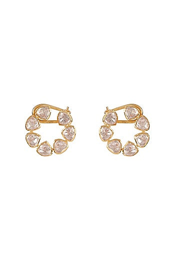 Gold Finish Moissanite Polki Stud Earrings In Sterling Silver