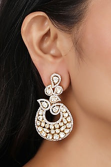 Gold Finish Moissanite Polki Dangler Earrings In Sterling Silver