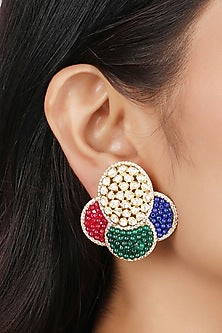 Gold Finish Moissanite Polki Dangler Earrings In Sterling Silver
