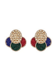 Gold Finish Moissanite Polki Dangler Earrings In Sterling Silver