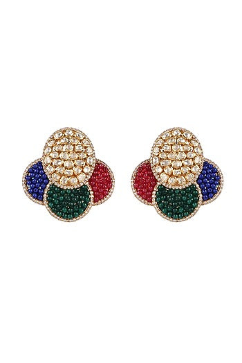 Gold Finish Moissanite Polki Dangler Earrings In Sterling Silver