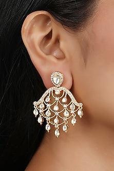 Gold Finish Moissanite Polki Dangler Earrings In Sterling Silver
