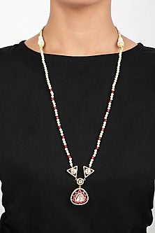 Gold Finish Yellow Moissanite Polki Long Necklace