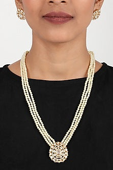 Gold Finish Yellow Moissanite Polki Long Necklace Set
