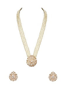Gold Finish Yellow Moissanite Polki Long Necklace Set