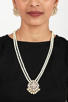 Gold Finish Yellow Moissanite Polki Long Necklace Set