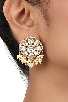 Gold Finish Yellow Moissanite Polki Long Necklace Set