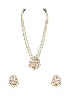 Gold Finish Yellow Moissanite Polki Long Necklace Set