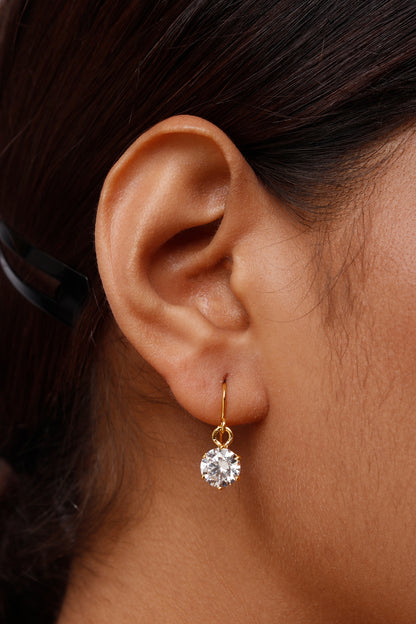 Gold Plated Zircon Dangler Earrings In Sterling Silver