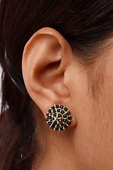 Gold Plated Beaded Stud Earrings In Sterling Silver