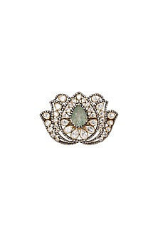 Two-Tone Finish Kundan Polki Ring In Sterling Silver
