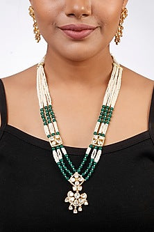 Gold Plated Kundan Polki Necklace Set In Sterling Silver