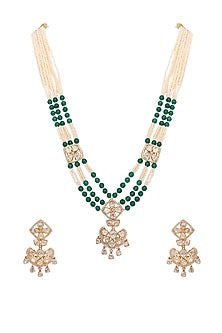 Gold Plated Kundan Polki Necklace Set In Sterling Silver