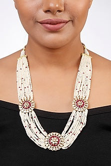 Gold Plated Kundan Polki Necklace In Sterling Silver