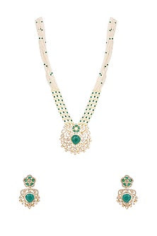 Gold Plated Kundan Polki Necklace Set In Sterling Silver