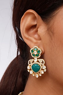 Gold Plated Kundan Polki Necklace Set In Sterling Silver